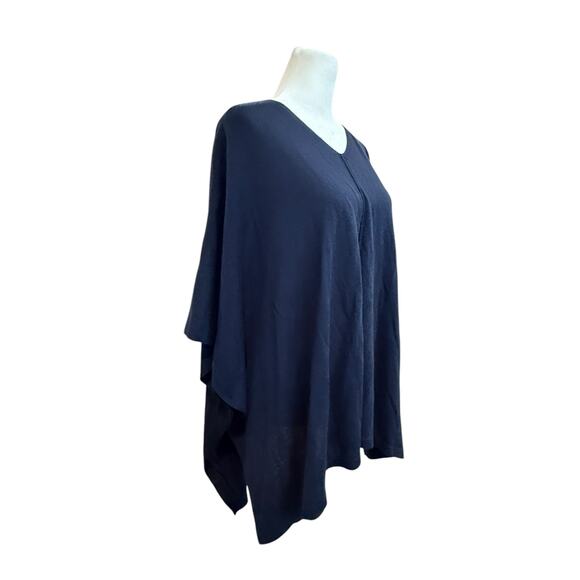 J. Jill Knit Top Woman OS Navy Poncho Cape Lightweight Drapey Boxy Merino Wool - Picture 2 of 9